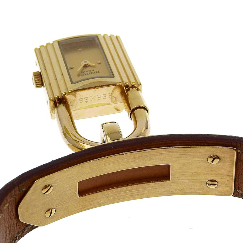 [HERMES] Hermes Kelly Watch Watch Plated Gold× Leather □ B engraved Quartz Analog display Gold dial Kelly Watch Ladies