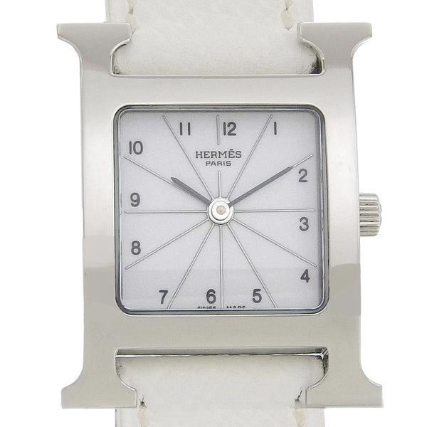 [HERMES] Hermes 
 H watch watch 
 HH1.210 Stainless Steel× Leather ▢I engraved Quartz Analog display White dial H Watch Ladies A rank