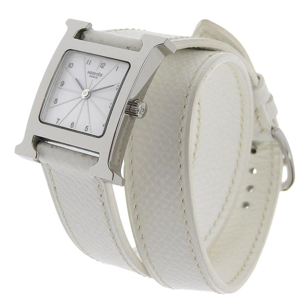 [HERMES] Hermes 
 H watch watch 
 HH1.210 Stainless Steel× Leather ▢I engraved Quartz Analog display White dial H Watch Ladies A rank