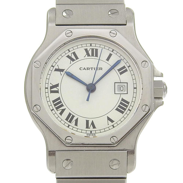 [Cartier] Cartier 
 Santos Occagon LM montre 
 Acier en acier inoxydable à cadran blanc automatique Santos Octagon LM Men's A-Rank