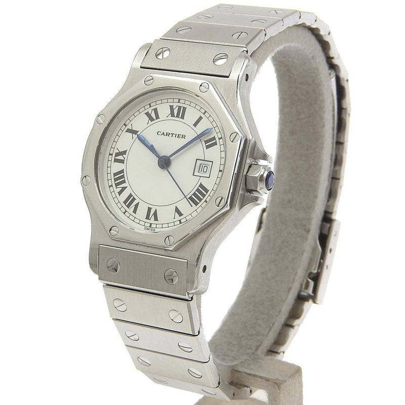 [Cartier] Cartier 
 Santos Occagon LM montre 
 Acier en acier inoxydable à cadran blanc automatique Santos Octagon LM Men's A-Rank