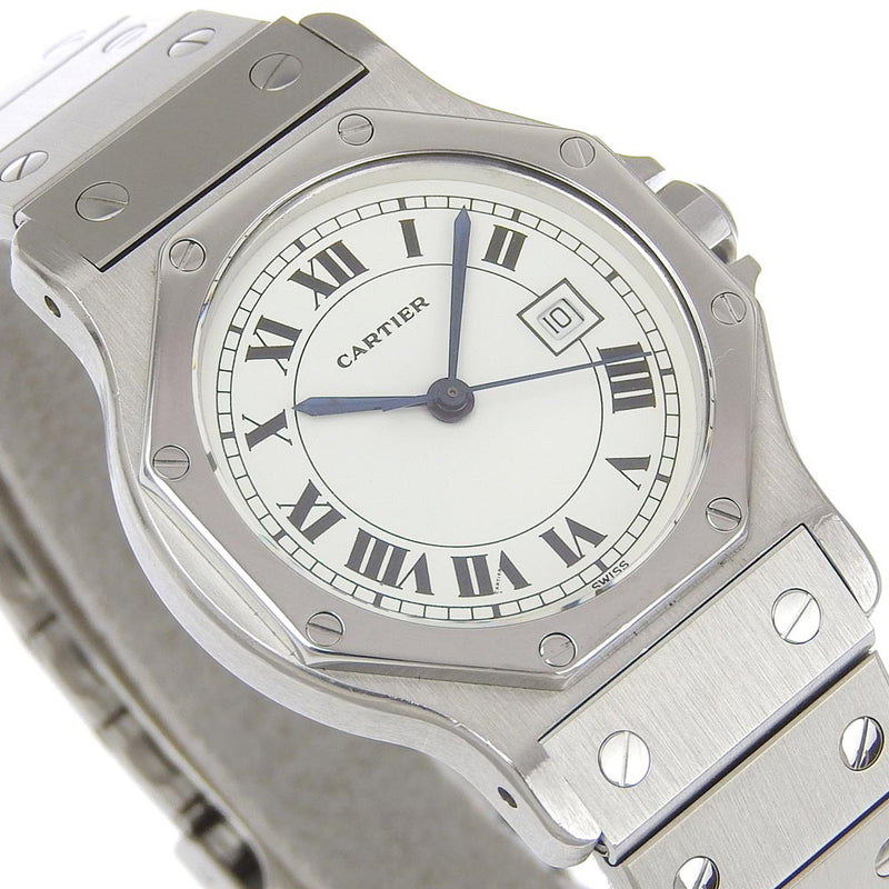 [Cartier] Cartier 
 Santos Occagon LM montre 
 Acier en acier inoxydable à cadran blanc automatique Santos Octagon LM Men's A-Rank