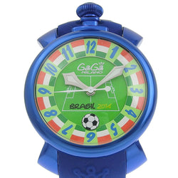 [GAGA MILANO] Gaga Milano 
 Manurer 48 Watches 
 Brazil World Cup 2014 Back ski 300 Limited 5070 Rubber x Aluminum Blue Automatic Automatic Green Dial MANURE 48 Men A+Rank