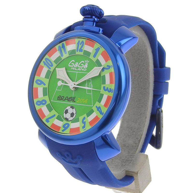 [GAGA MILANO] Gaga Milano 
 Manurer 48 Watches 
 Brazil World Cup 2014 Back ski 300 Limited 5070 Rubber x Aluminum Blue Automatic Automatic Green Dial MANURE 48 Men A+Rank