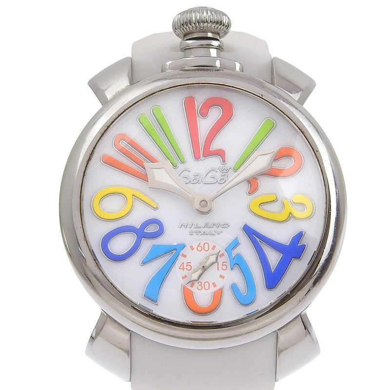 [Gaga Milano] Gaga Milan Estiércol 48 Reloj de acero inoxidable x goma plateada manual de marcación blanca escrita a mano 48 hombres