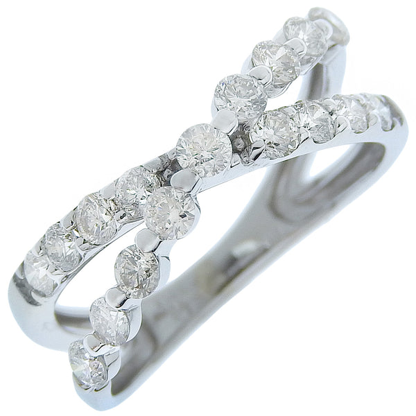 [4 ℃] Yon Sea 
 Cross No. 11 Anillo / anillo 
 K14 Gold White X Diamond 0.73 Grabado alrededor de 2.1 g Cross Ladies A Rank