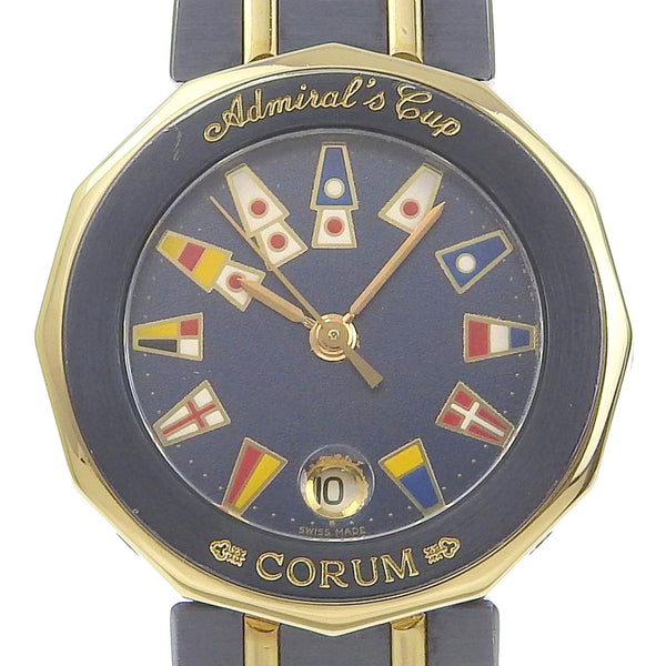 【CORUM】コルム
 アドミラルズカップ 腕時計
 デイト 39.610.30 V050 ガンブルー×YG ネイビー クオーツ アナログ表示 ネイビー文字盤 Admirals cup レディース