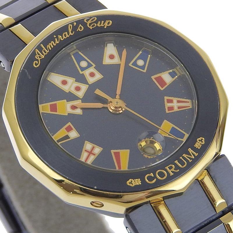 【CORUM】コルム
 アドミラルズカップ 腕時計
 デイト 39.610.30 V050 ガンブルー×YG ネイビー クオーツ アナログ表示 ネイビー文字盤 Admirals cup レディース