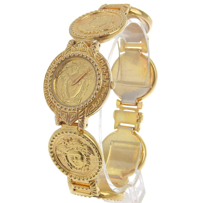 [Versace] Versace 
 Reloj Medusa 
 Moda de monedas 7008012 Gold Chapado de oro Gold Quartz Display Gold Dial Medusa Ladies