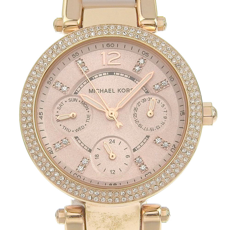 [Michael Kors] Michael course 
 Daydate watch 
 MK6110 Stainless Steel x Acetate Rose Gold Quartz Multilin Police Analog Display Rose Dial Day Date Ladies