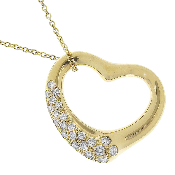 [Tiffany & Co.] Tiffany 
 열린 심장 목걸이 
 Elsa Peletti K18 옐로우 골드 X 다이아몬드 하트 대략 8.2g 열린 심장 숙녀 순위