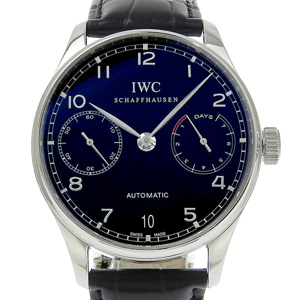 [IWC] Eye Dublyu Shafhausen Portugises 7 일 감시 뒤로 스키어 스키어 IW500109 스테인리스 스틸 X 가죽 자동 풍력 발전 예비 검은 색 다이얼 리저브 포르투 테이저 7 일 남성 A 순위