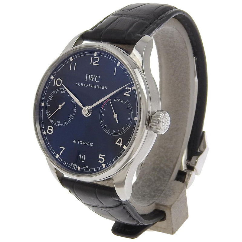 [IWC] Eye Dublyu Shafhausen Portugises 7 Days Watch Back Skeeping IW500109 Stainless Steel× Leather Mechanical Automatic Power Reserve Black Dial Portugieser 7 Days Men's A Rank