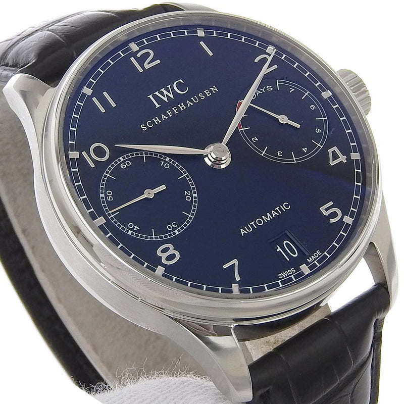 [IWC] Eye Dublyu Shafhausen葡萄牙7天观看后卫IW500109不锈钢X皮革自动风能储备黑色表盘葡萄牙7天