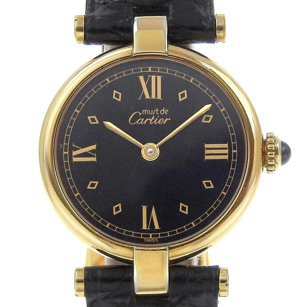 [Cartier] Cartier Mast VLC Watch Vermille 590004 Silver 925 x Crocodile Gold Quartz Analog display black dial Mast VLC Ladies