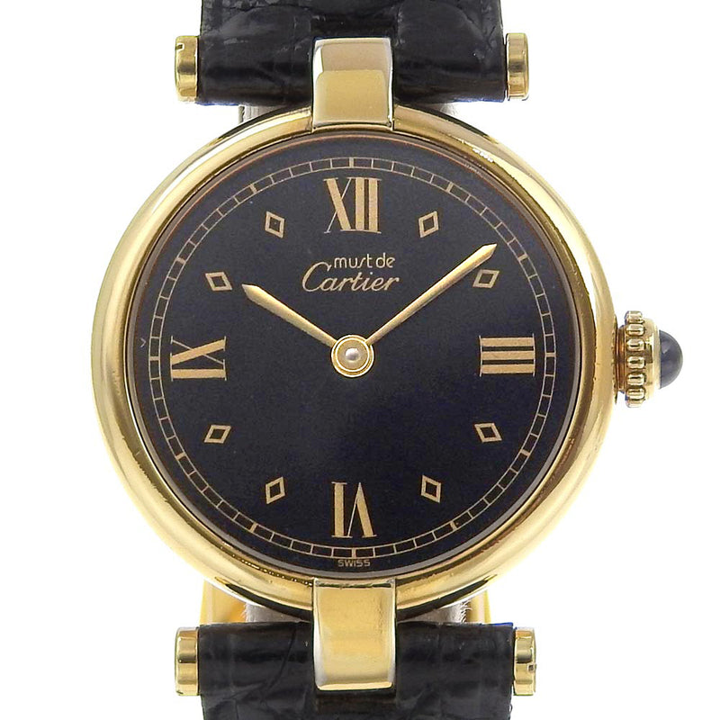 [Cartier] Cartier Mast VLC Watch Vermille 590004 Silver 925 x Crocodile Gold Quartz Analog display black dial Mast VLC Ladies