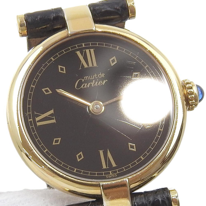 [Cartier] Cartier Mast VLC Watch Vermille 590004 Silver 925 x Crocodile Gold Quartz Analog display black dial Mast VLC Ladies