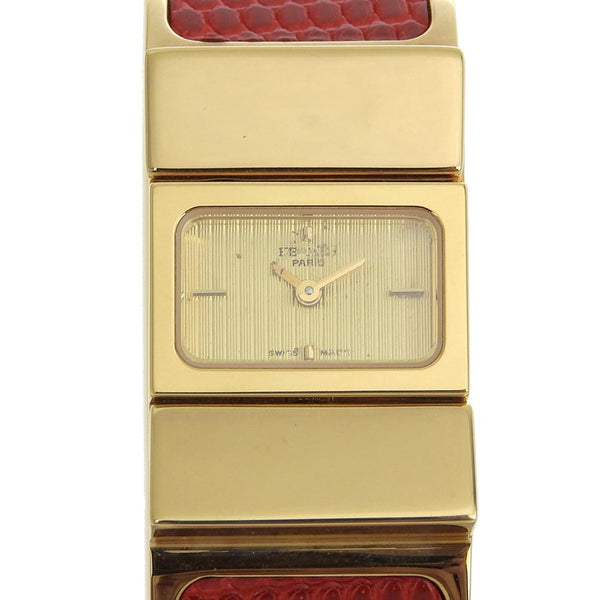 [Hermes] Hermes 
 Reloj de ubicación 
 L01.201 chapado de oro x lizard cuarzo visualización de oro ubicación damas de dial damas