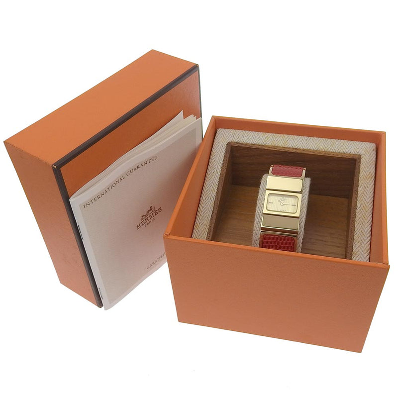 [Hermes] Herma Location Watch L01.201 Gold Plating x 도마뱀 쿼츠 아날로그 디스플레이 골드 다이얼 위치 숙녀