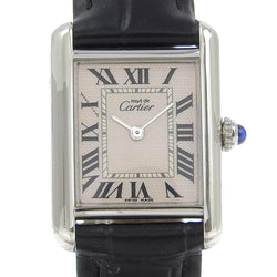 [Cartier] Cartier MustReloj de tanque 2416 acero inoxidable x pantalla analógica de cuero en relieve de cuero dial de beige debe ser un tanque damas