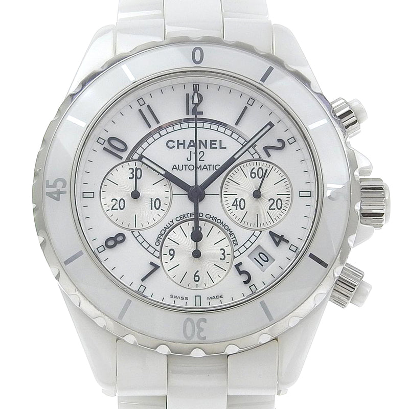 [CHANEL] Chanel J12 Watch H1007 White Ceramic Mechanical Automatic Chronograph White Dial J12 Men's A-Rank