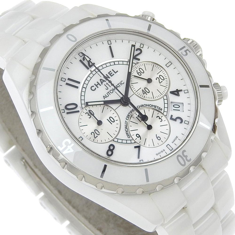 [CHANEL] Chanel J12 Watch H1007 White Ceramic Mechanical Automatic Chronograph White Dial J12 Men's A-Rank