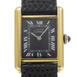 [Cartier] Cartier MustTank Watch Silver 925 ×Embossed Leather Hand Winding Black dial Must Tank Ladies