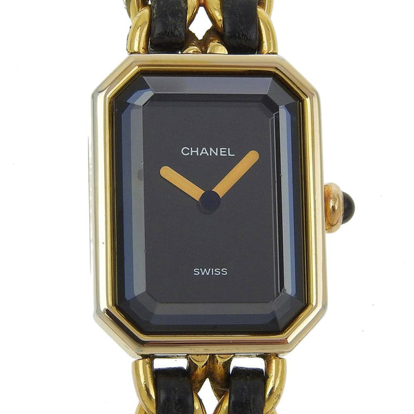 [CHANEL] Chanel Premiere L L -Watch Plated Gold× Leather Quartz Analog display black dial Premiere L Ladies