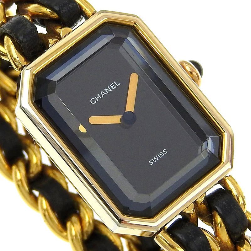 [CHANEL] Chanel Premiere L L -Watch Plated Gold× Leather Quartz Analog display black dial Premiere L Ladies