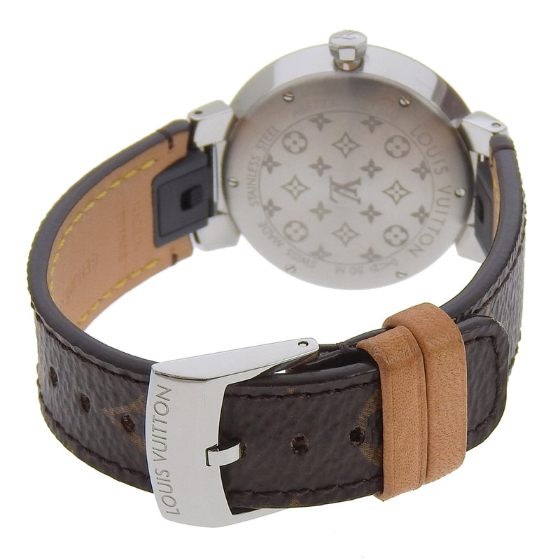 [루이비통]LOUIS VUITTON
 Tambul Slim Watch 
 8p 다이아몬드 Q13MJ 스테인레스 스틸 X 모노그램 미니 캔버스 아날로그 디스플레이 흰색 다이얼 Tanbur Slim Ladies A rank