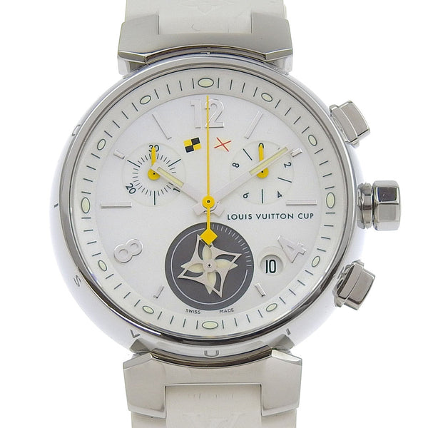 [Louis Vuitton]LOUIS VUITTON
 Reloj tambul 
 Encantadora taza Q132C acero inoxidable x cuarzo de goma cronógrafo de caparazón blanco damas damas un rango