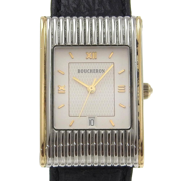 [Boucheron] Reflement busheron montre 2MHREQ634B K18 GOLLE JAUNE X ACTEUR INOXEUX X Quartz en cuir Affichage analogique Affichage Blanc Reflation Men A-Rank