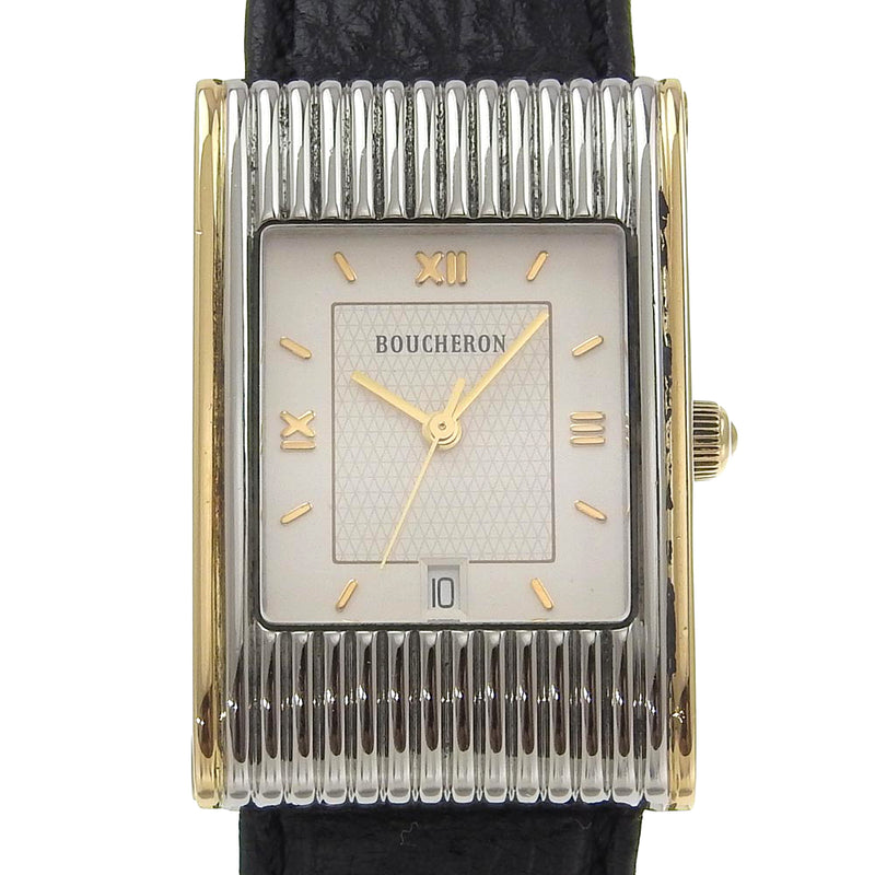 [Boucheron] Reflement busheron montre 2MHREQ634B K18 GOLLE JAUNE X ACTEUR INOXEUX X Quartz en cuir Affichage analogique Affichage Blanc Reflation Men A-Rank