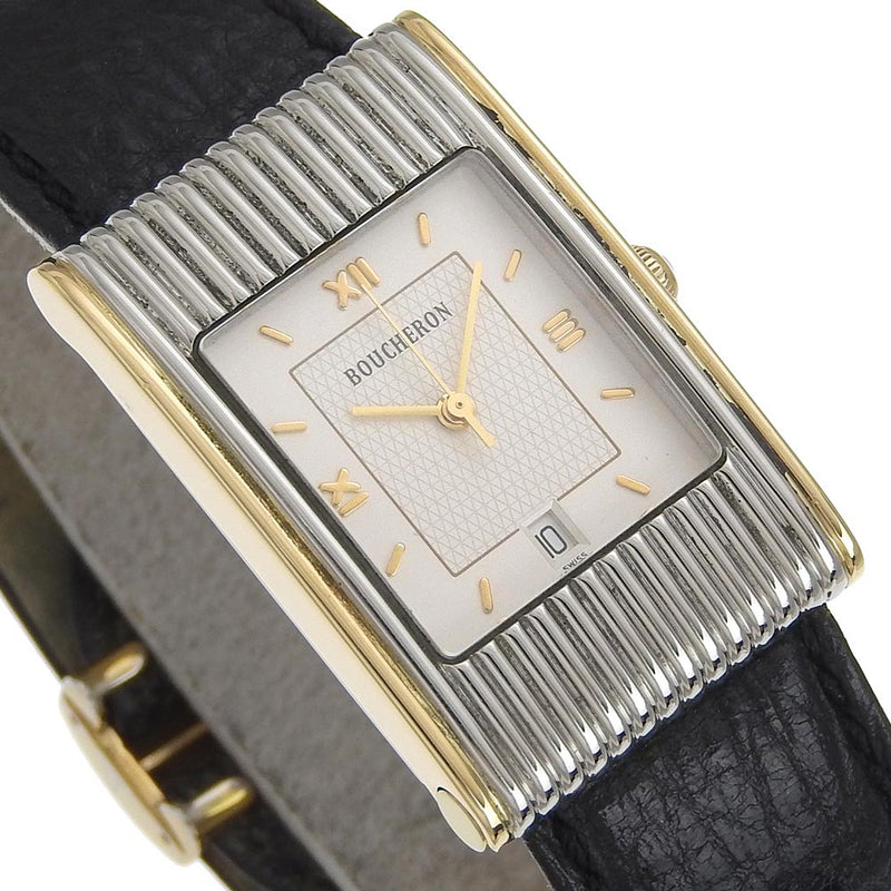 [Boucheron] Reflement busheron montre 2MHREQ634B K18 GOLLE JAUNE X ACTEUR INOXEUX X Quartz en cuir Affichage analogique Affichage Blanc Reflation Men A-Rank