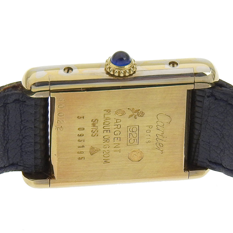 [Cartier] Cartier MustTank Watch Lapis Dial Cal.2512-1 60022 Silver 925 x Dial azul de cuero en relieve en relieve Must Tank Ladies