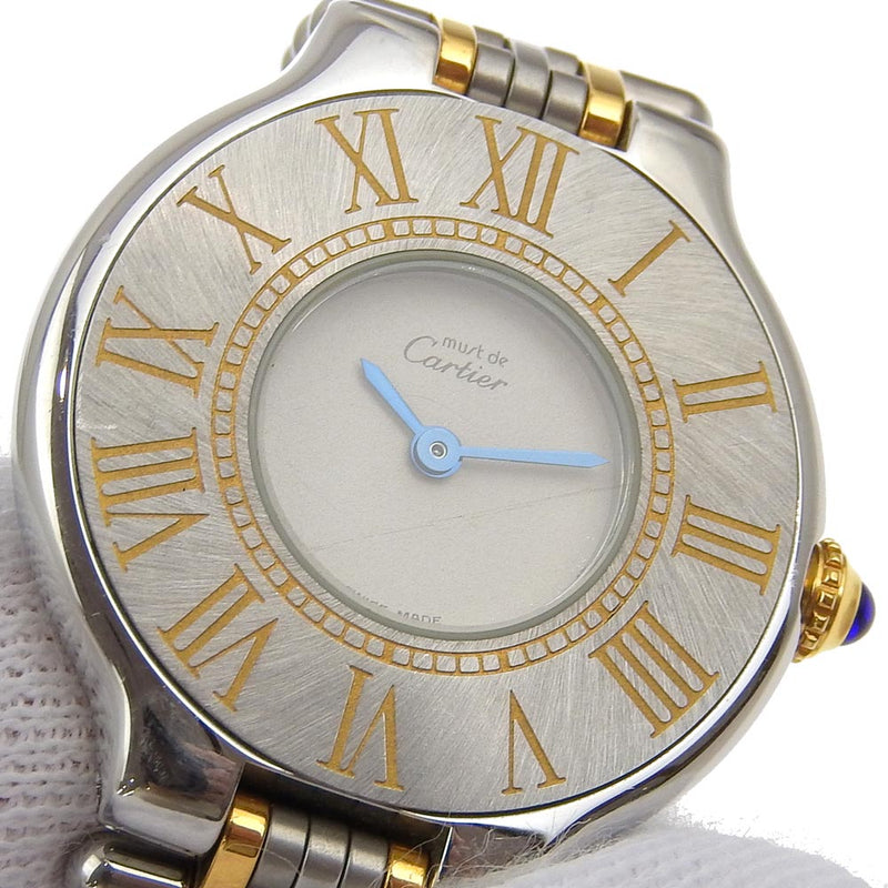 [Cartier] Cartier 
 Debe 21 WRISTWATCH 
 Pantalla analógica de cuarzo de acero inoxidable Dial blanco Must21 Damas