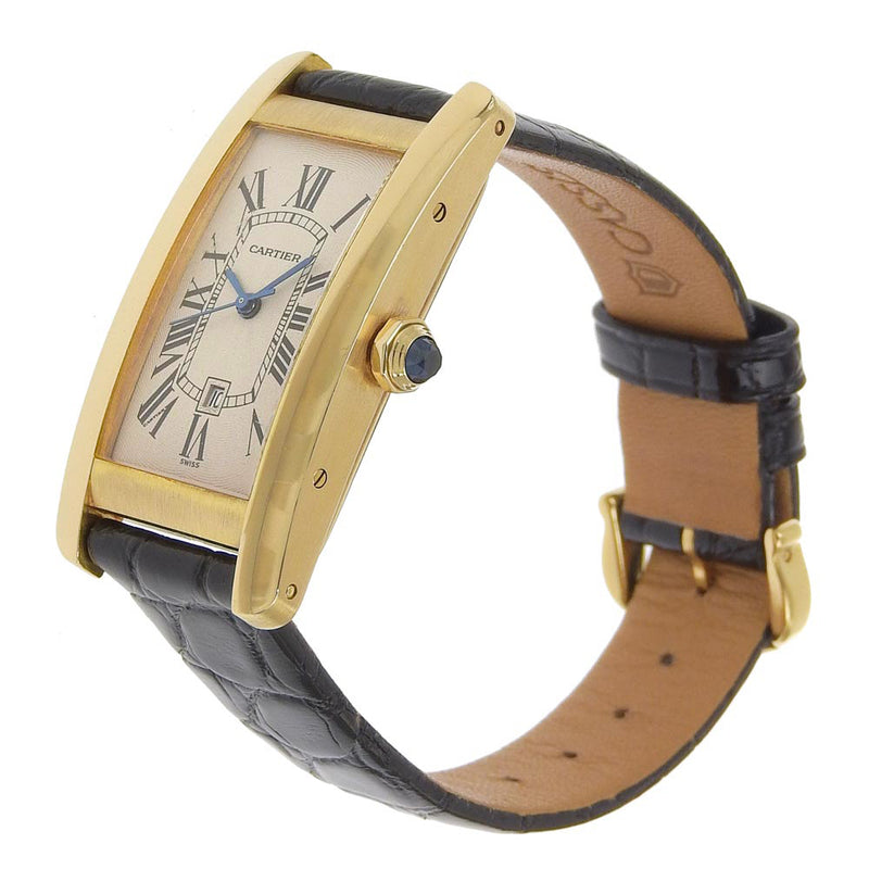 [Cartier] Cartier Tank American LM Watch W2603156 K18 Yellow Gold X Alligator Automatic Gold Dow Tank Amricainelm Men A-Rank