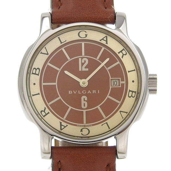 [Bvlgari] bulgari 
 Reloj de tempo en solitario 
 St29s acero inoxidable x pantalla analógica de cuero en relieve damas de tempo en solitario