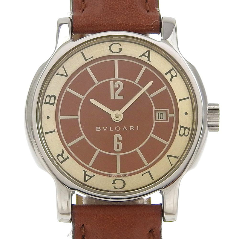 [Bvlgari] bulgari 
 Reloj de tempo en solitario 
 St29s acero inoxidable x pantalla analógica de cuero en relieve damas de tempo en solitario