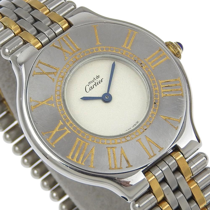 [Cartier] Cartier 
 Doit 21 sur-bracelet 
 Quartz en acier inoxydable Affichage analogique à cadran beige MUST21 Boys B-Rank