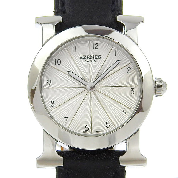 [HERMES] Hermes 
 H watch rondo wristwatch 
 HR1.210 Stainless Steel×Embossed Leather ▢J engraved Quartz Analog display SilverDial HEURE H Watch Rondo Ladies A Rank