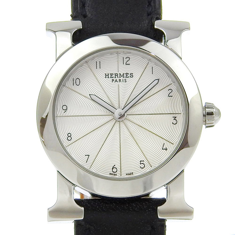 [Hermès] Hermes H Watch Rondo Watch HR1.210 en acier inoxydable X Cuir en relief ▢ J Affichage analogique gravé Silver Diad Heure H Watch Rondo Madies A Rank