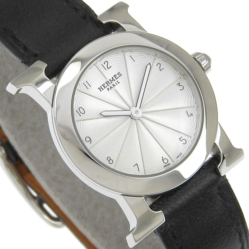 [Hermes] Hermes H Watch Rondo Rode HR1.210 Acero inoxidable X Cuero en relieve ▢ J Grabado Analógico Pantalla de plata.