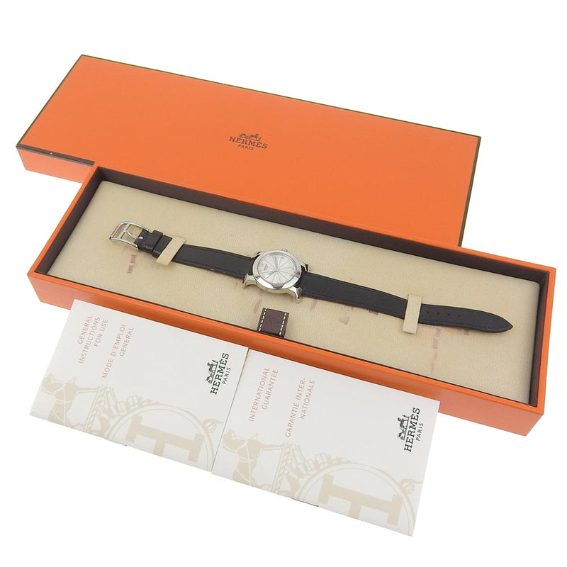 [Hermès] Hermes H Watch Rondo Watch HR1.210 en acier inoxydable X Cuir en relief ▢ J Affichage analogique gravé Silver Diad Heure H Watch Rondo Madies A Rank