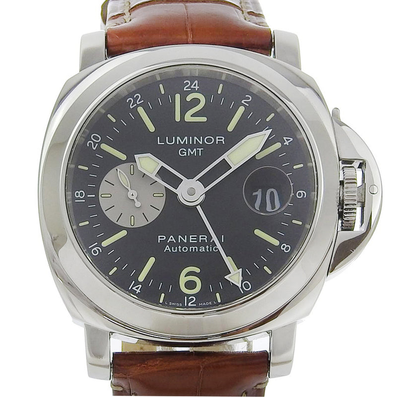 【PANERAI】パネライ
 ルミノールGMT 腕時計
 OP6554 300M 限定モデルG0512/2000 PAM00088 ステンレススチール×クロコダイル 自動巻き 黒文字盤 Luminor GMT メンズA-ランク