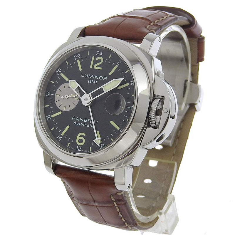 【PANERAI】パネライ
 ルミノールGMT 腕時計
 OP6554 300M 限定モデルG0512/2000 PAM00088 ステンレススチール×クロコダイル 自動巻き 黒文字盤 Luminor GMT メンズA-ランク