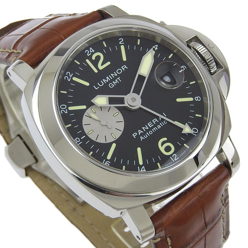 【PANERAI】パネライ
 ルミノールGMT 腕時計
 OP6554 300M 限定モデルG0512/2000 PAM00088 ステンレススチール×クロコダイル 自動巻き 黒文字盤 Luminor GMT メンズA-ランク