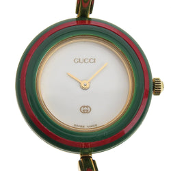 【GUCCI】グッチ
 チェンジベゼル 腕時計
 1100L 金メッキ クオーツ アナログ表示 白文字盤 Change bezel レディース