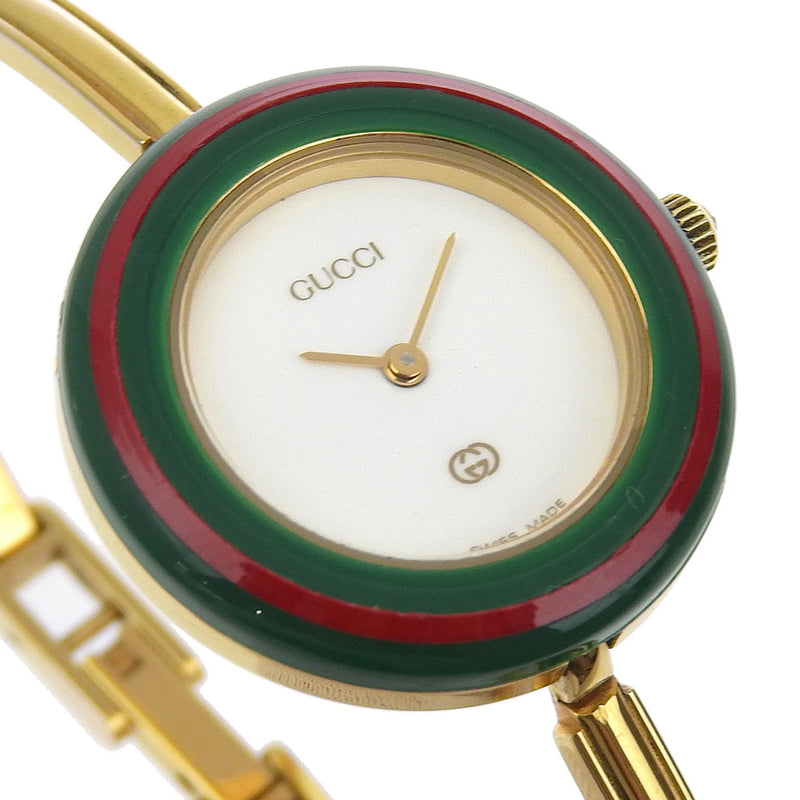 【GUCCI】グッチ
 チェンジベゼル 腕時計
 1100L 金メッキ クオーツ アナログ表示 白文字盤 Change bezel レディース