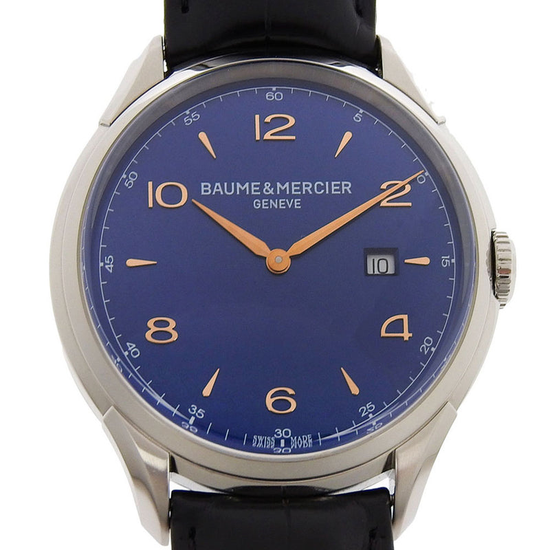 【Baume & Mercier】ボーム＆メルシェ
 クリフトン 腕時計
 M0A10420 ステンレススチール×型押しレザー クオーツ アナログ表示 青文字盤 Clifton メンズAランク